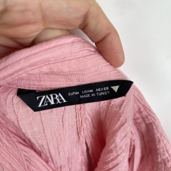 Zara Pink Coquette Button Down Shirt Twisted Cut Out Back Oversized Size Medium - Picture 9 of 12